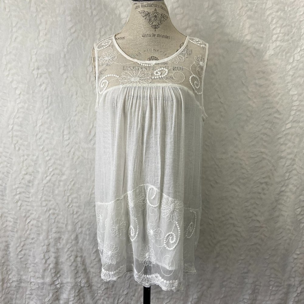 White Swingy Lace bodice Tunic BoHo Sleeveless